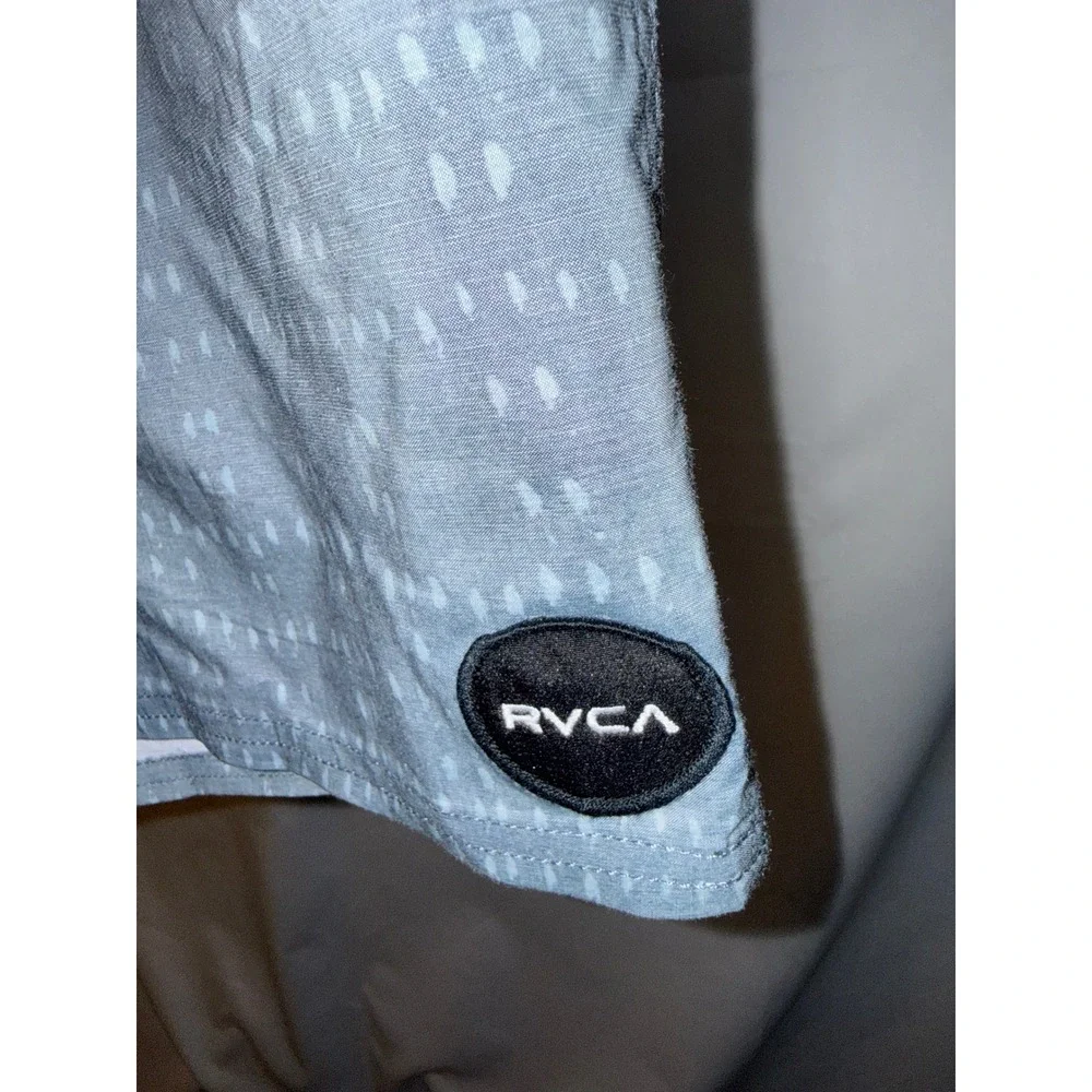 RVCA Mens Board Shorts Size 34 Grey Blue Patterned Swim Trunks Surf Shorts
